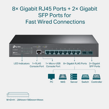 Load image into Gallery viewer, TP-Link JetStream 8-Port Gigabit L2 Managed Switch with 2 SFP Slots (TL-SG3210) [Old Model No: (T2500G-10TS)]
