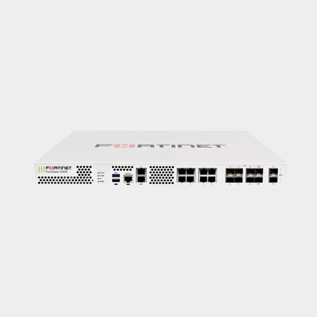 Fortinet 2 x 10GE SFP+ slots, 10 x GE RJ45 ports (including 1 x MGMT port, 1 X HA port, 8 x switch ports), 8 x GE SFP slots, SPU NP6 and CP9 hardware accelerated (FG-500E)