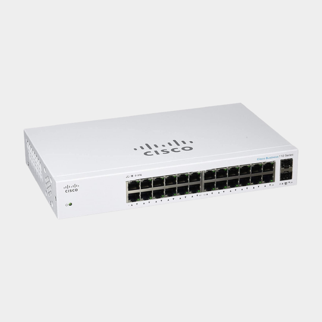 Cisco Business 110 Unmanaged Switch, 24 10/100/1000 ports, 2 Gigabit SFP Switch, 24-Port, Gigabit Ethernet, RJ45/SFP (CBS110-24T-EU)